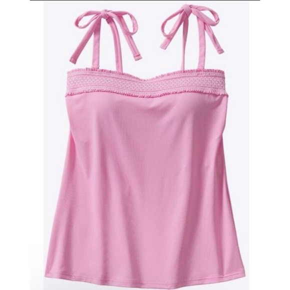 Draper James x Lands End Tankini Swimsuit Top Womens Sz 2 Pink Smocked Tie NEW - Picture 2 of 8